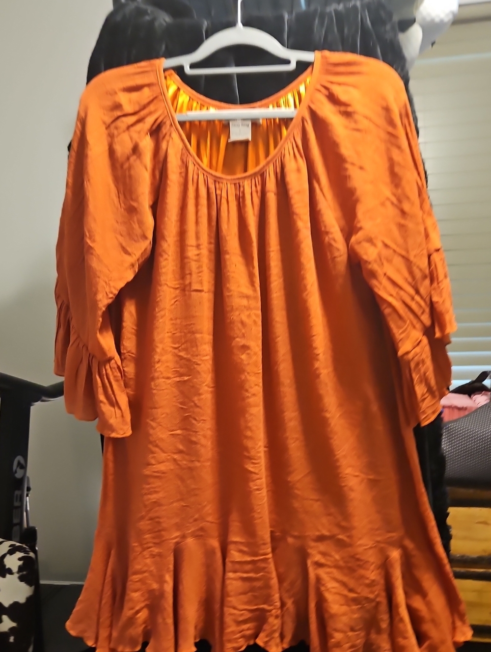 Women's Orange Ruffle-Sleeve Tunic